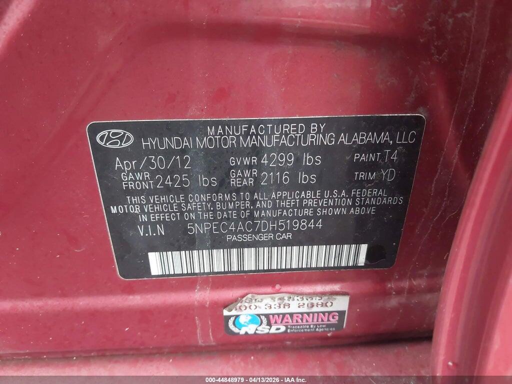 5NPEC4AC7DH519844 2013 HYUNDAI SONATA photo no. 9