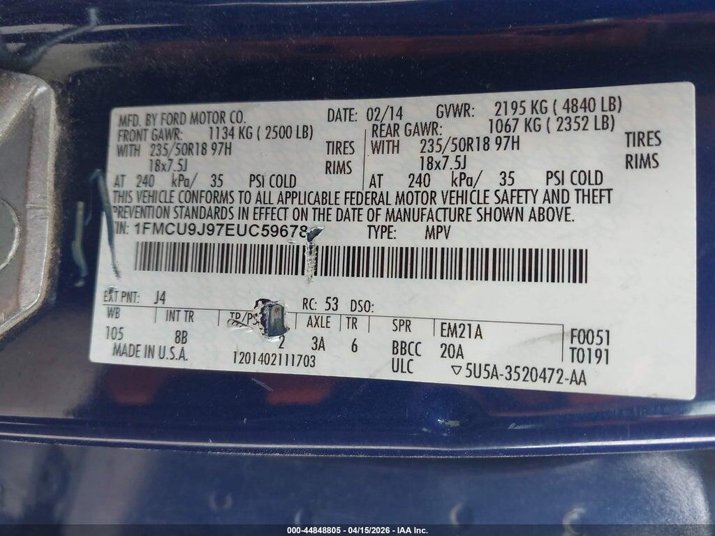 1FMCU9J97EUC59678 2014 FORD ESCAPE photo no. 9