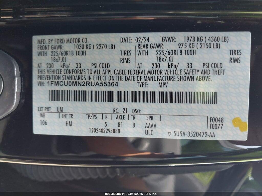 1FMCU0MN2RUA55364 2024 FORD ESCAPE photo no. 9