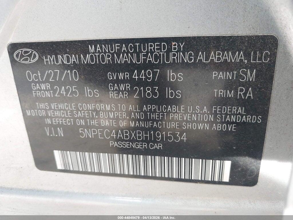 5NPEC4ABXBH191534 2011 HYUNDAI SONATA photo no. 9