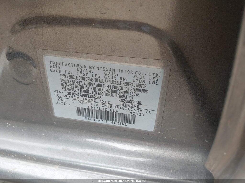 3N1CN7AP5FL862566 2015 NISSAN VERSA photo no. 9