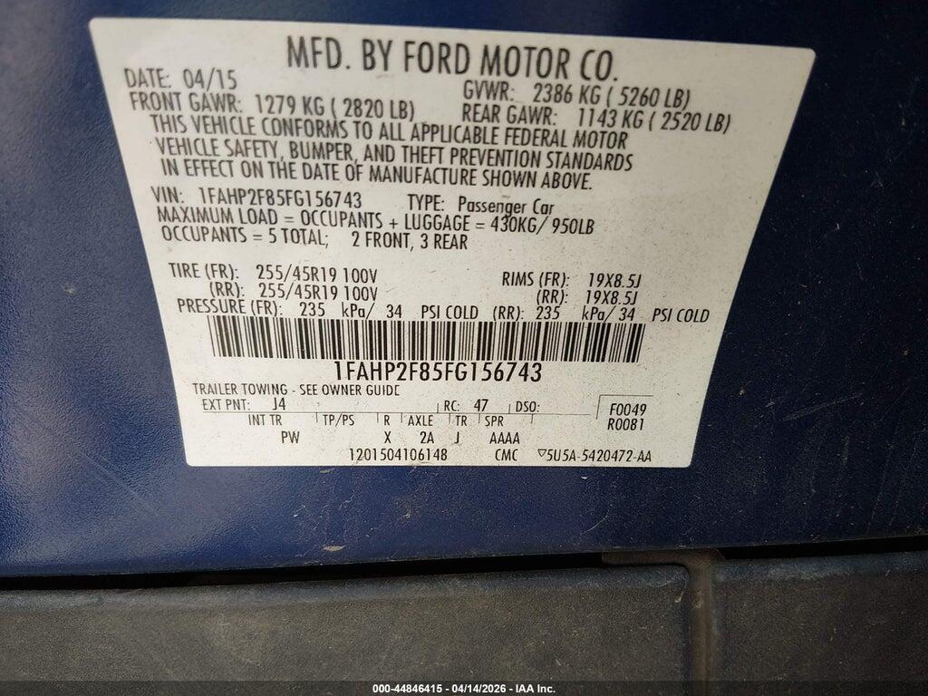 1FAHP2F85FG156743 2015 FORD TAURUS photo no. 9