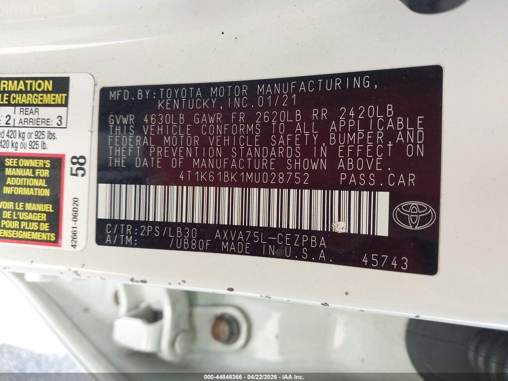 4T1K61BK1MU028752 2021 TOYOTA CAMRY photo no. 9