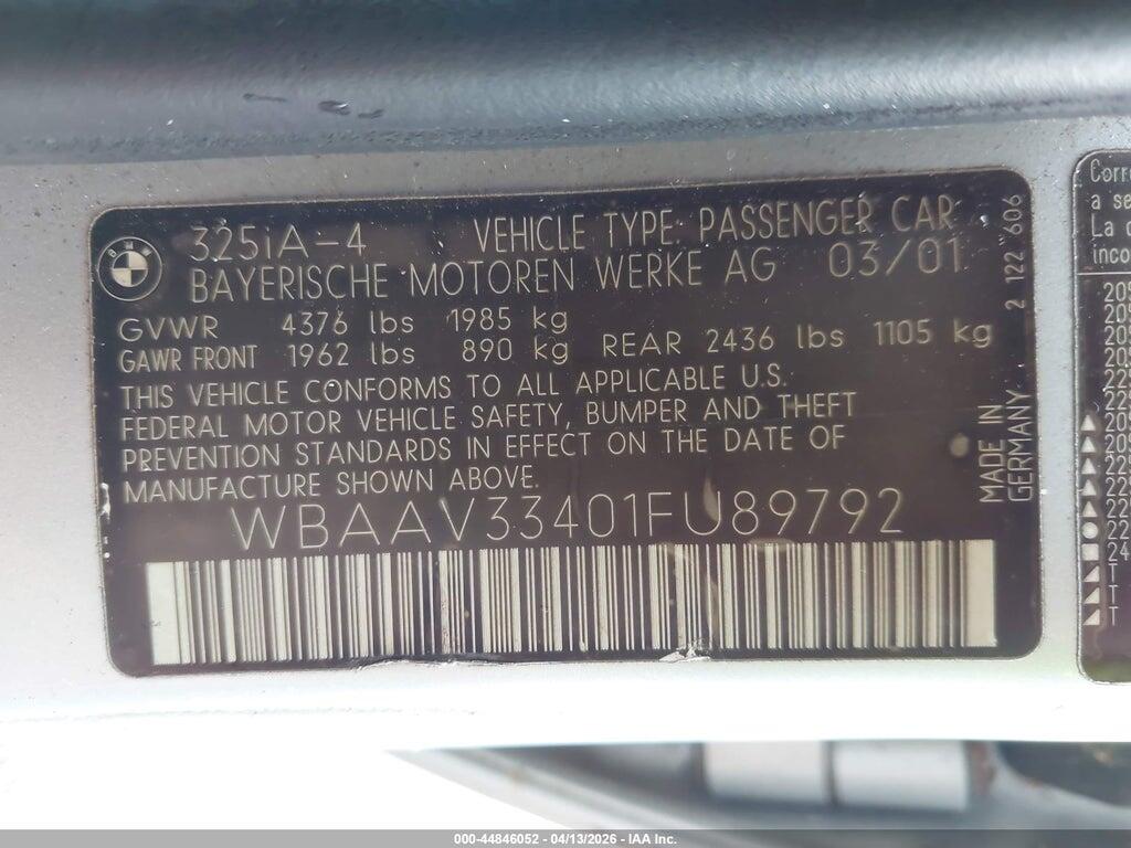 WBAAV33401FU89792 2001 BMW 325I photo no. 9