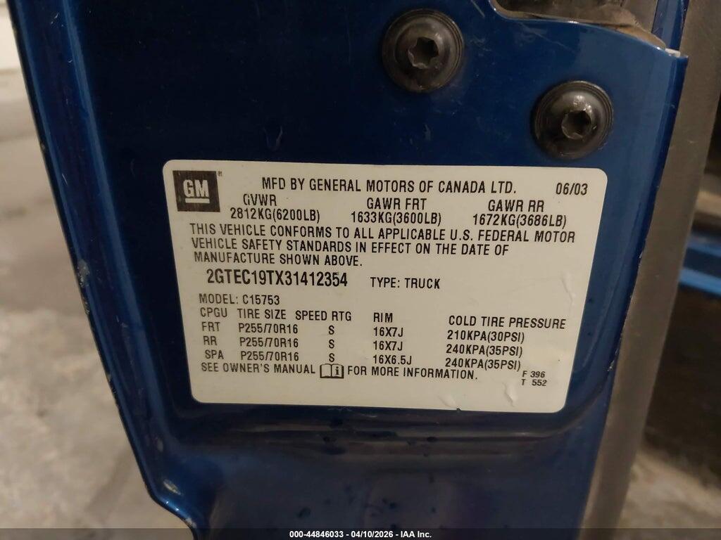 2GTEC19TX31412354 2003 GMC SIERRA 1500 photo no. 9