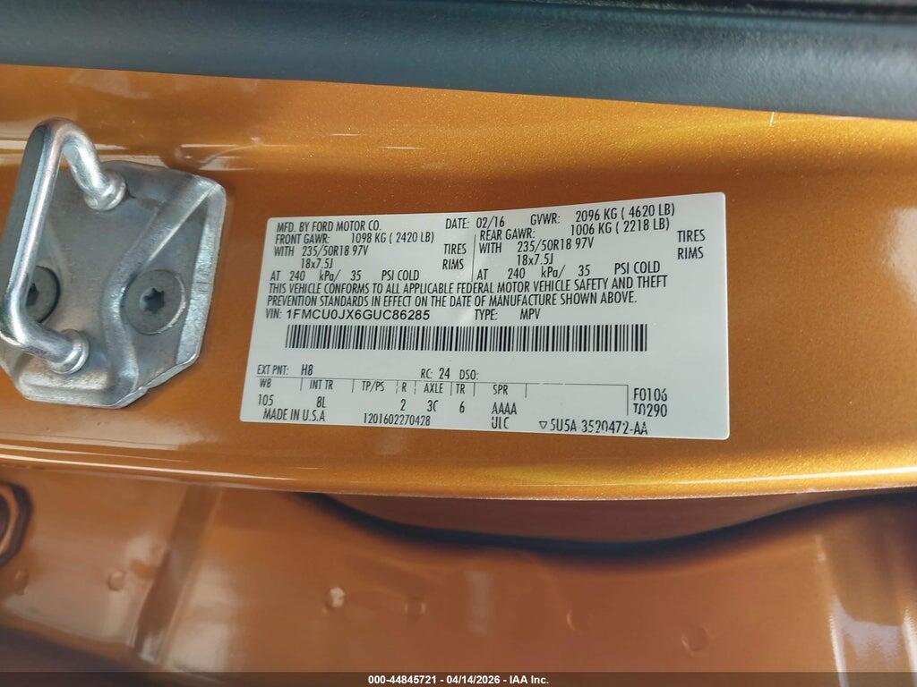 1FMCU0JX6GUC86285 2016 FORD ESCAPE photo no. 9