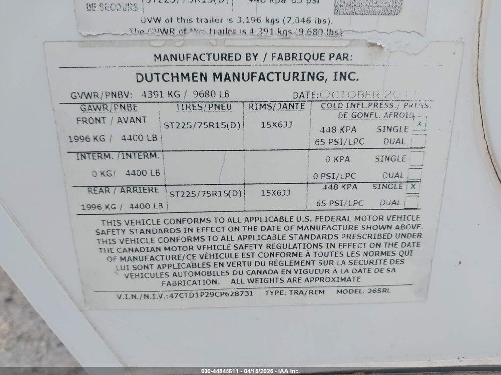 47CTD1P29CP628731 2012 DUTCHMEN DENALI photo no. 9