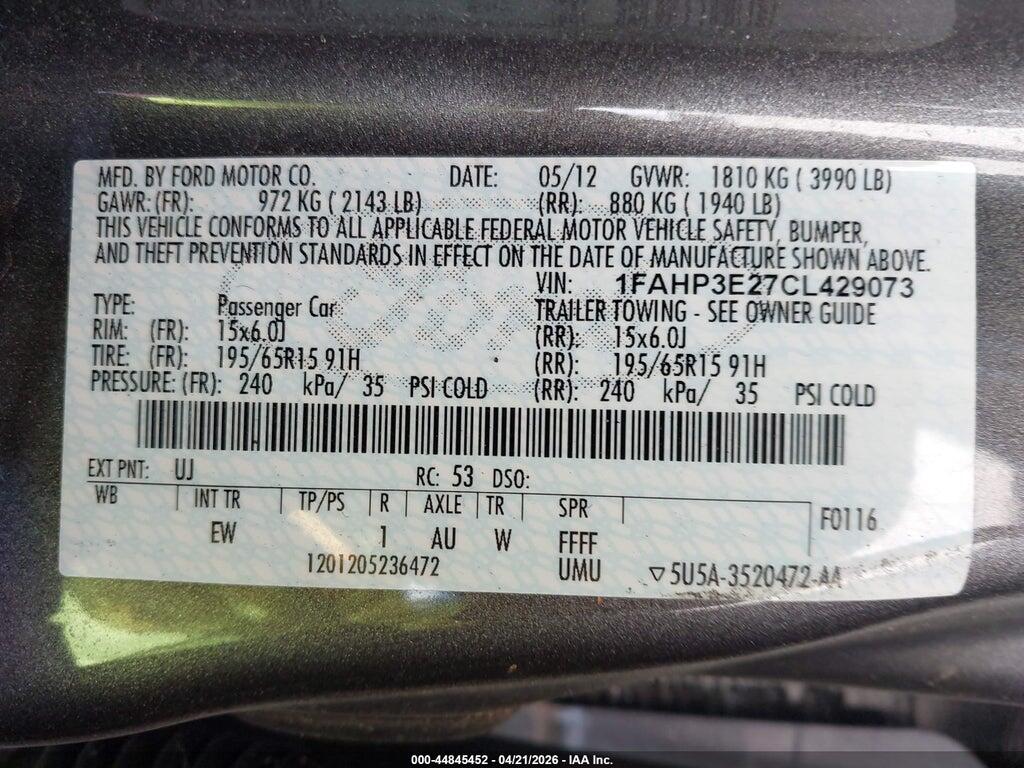 1FAHP3E27CL429073 2012 FORD FOCUS photo no. 9