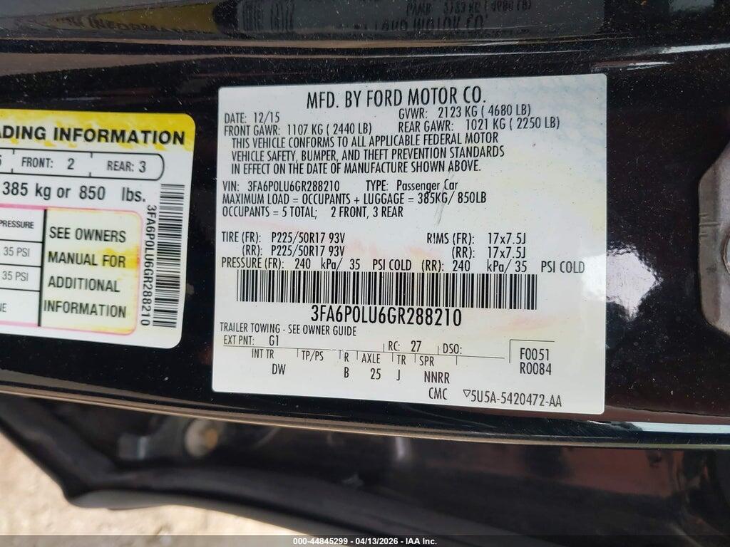 3FA6P0LU6GR288210 2016 FORD FUSION HYBRID photo no. 9