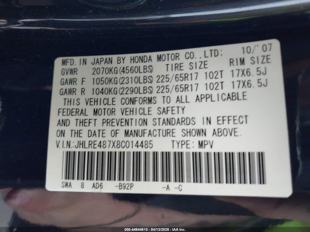 JHLRE487X8C014485 2008 HONDA CR-V photo no. 9