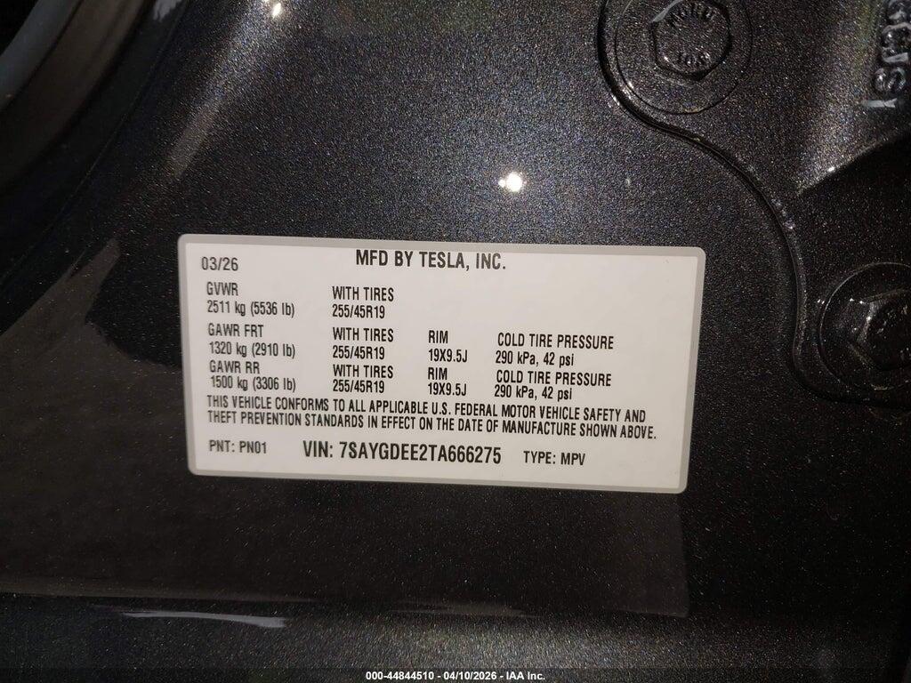 7SAYGDEE2TA666275 2026 TESLA MODEL Y photo no. 9