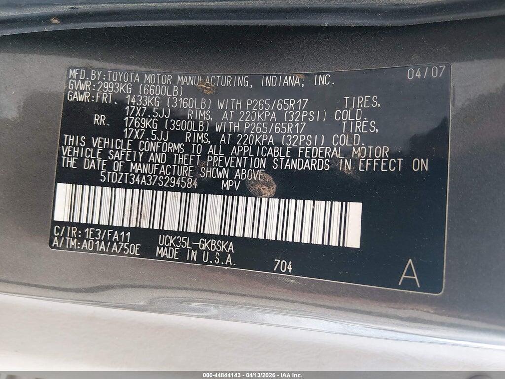 5TDZT34A37S294584 2007 TOYOTA SEQUOIA photo no. 9