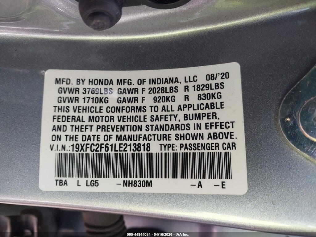 19XFC2F61LE213818 2020 HONDA CIVIC photo no. 9