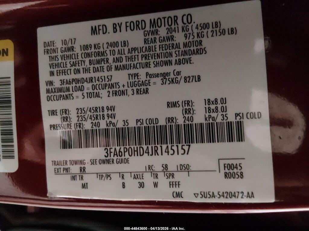 3FA6P0HD4JR145157 2018 FORD FUSION photo no. 9