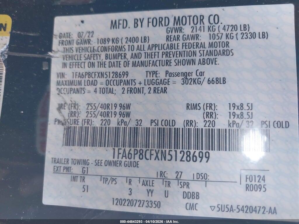 1FA6P8CFXN5128699 2022 FORD MUSTANG photo no. 9