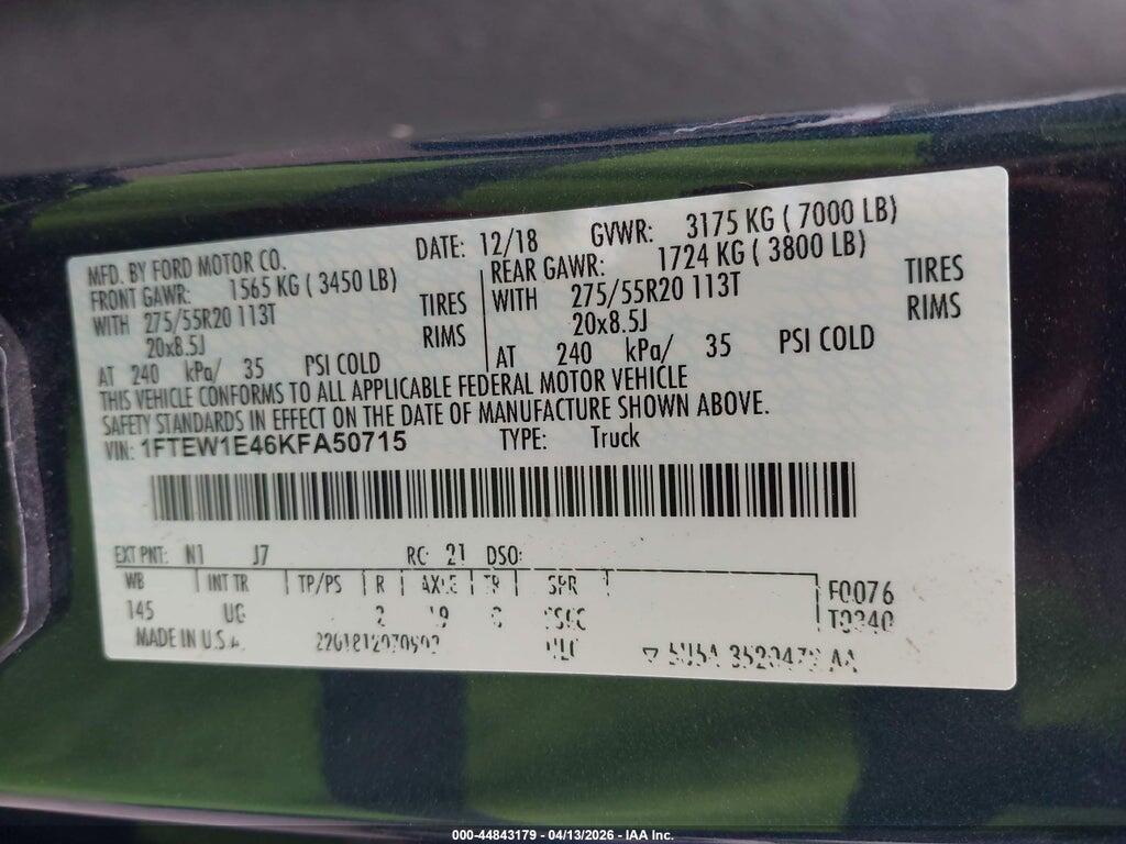 1FTEW1E46KFA50715 2019 FORD F-150 photo no. 9