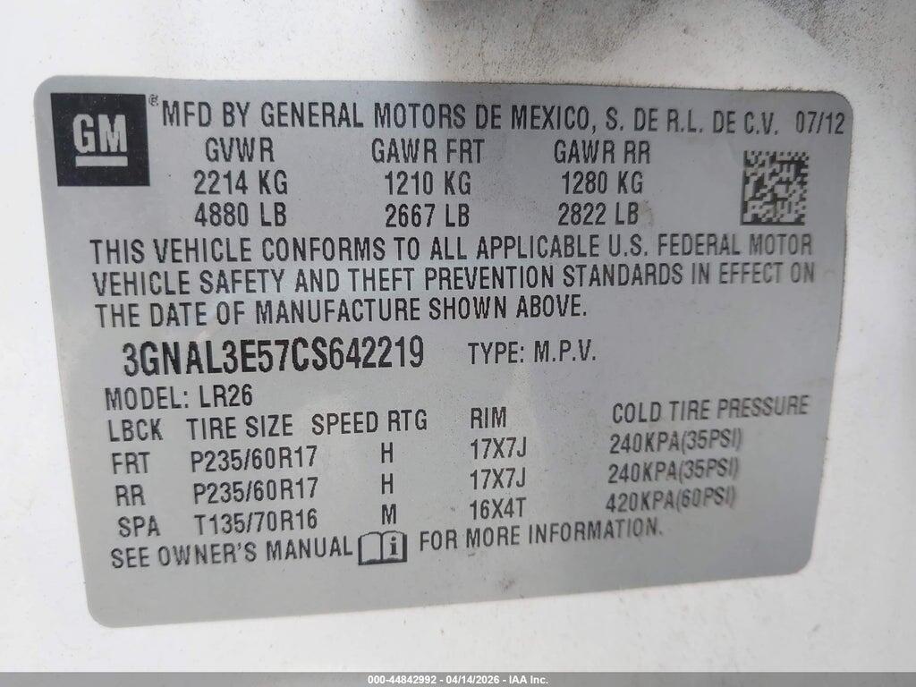 3GNAL3E57CS642219 2012 CHEVROLET CAPTIVA SPORT photo no. 9