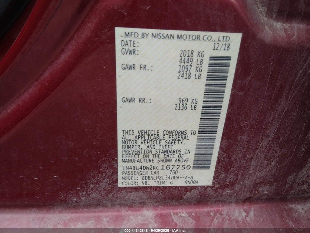 1N4BL4DW2KC167750 2019 NISSAN ALTIMA photo no. 9