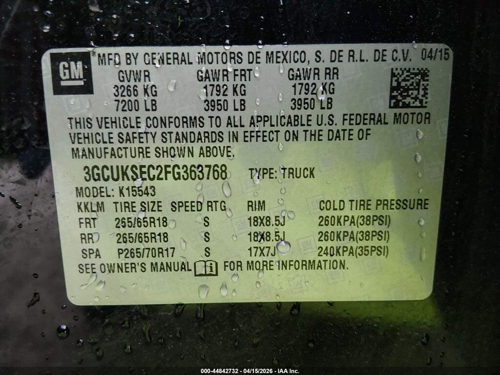 3GCUKSEC2FG363768 2015 CHEVROLET SILVERADO 1500 photo no. 9
