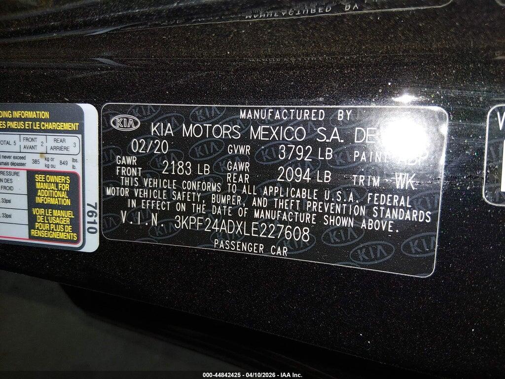 3KPF24ADXLE227608 2020 KIA FORTE photo no. 9