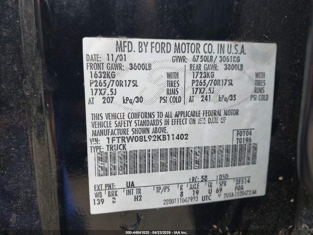 1FTRW08L92KB11402 2002 FORD F-150 photo no. 9