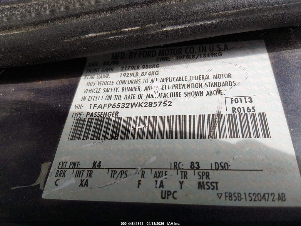 1FAFP6532WK285752 1998 FORD CONTOUR photo no. 9