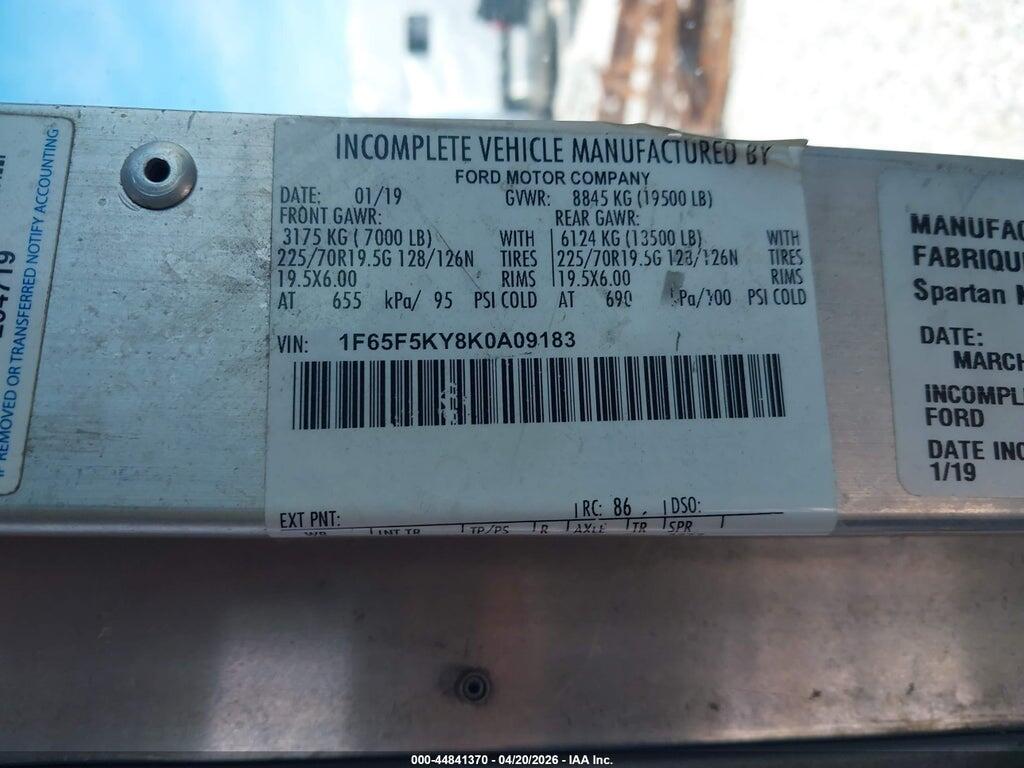 1F65F5KY8K0A09183 2019 FORD F-59 COMMERCIAL STRIPPED photo no. 8