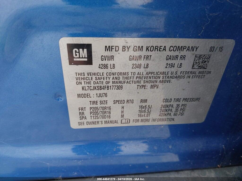 KL7CJKSB4FB177309 2015 CHEVROLET TRAX photo no. 9