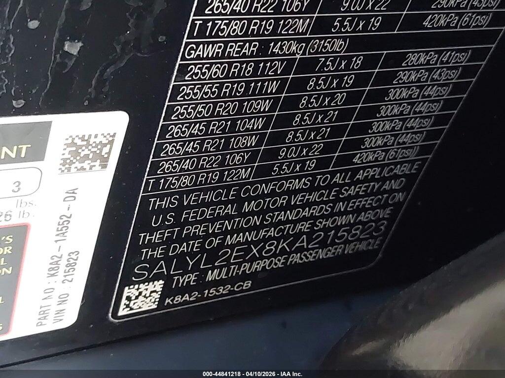 SALYL2EX8KA215823 2019 LAND ROVER RANGE ROVER VELAR photo no. 9