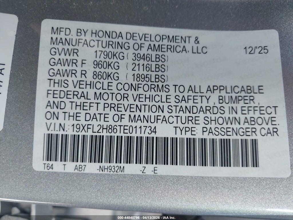 19XFL2H86TE011734 2026 HONDA CIVIC photo no. 9