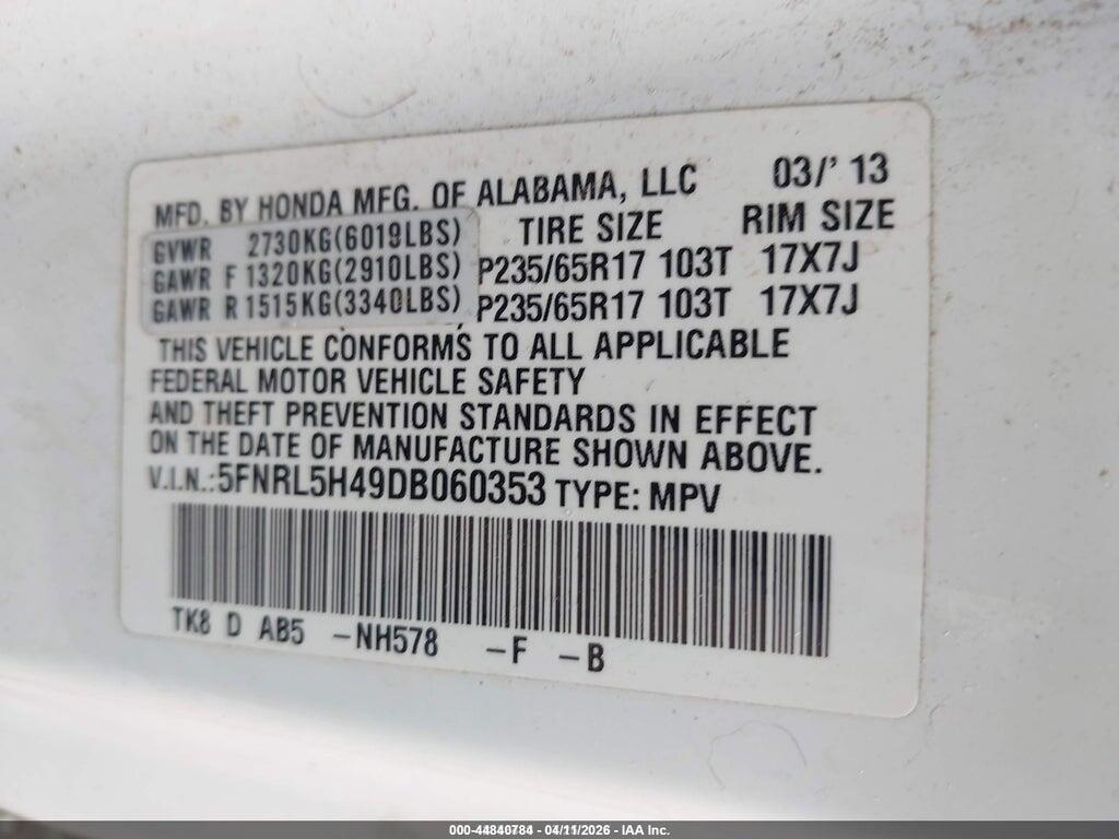 5FNRL5H49DB060353 2013 HONDA ODYSSEY photo no. 9