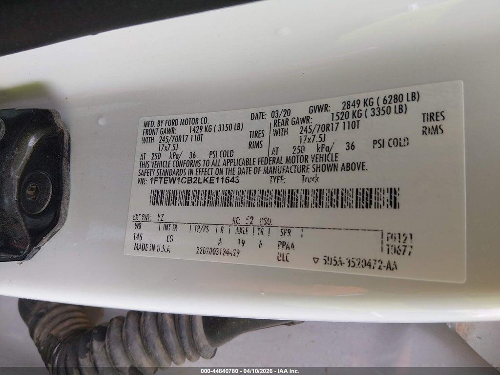 1FTEW1CB2LKE11643 2020 FORD F-150 photo no. 9