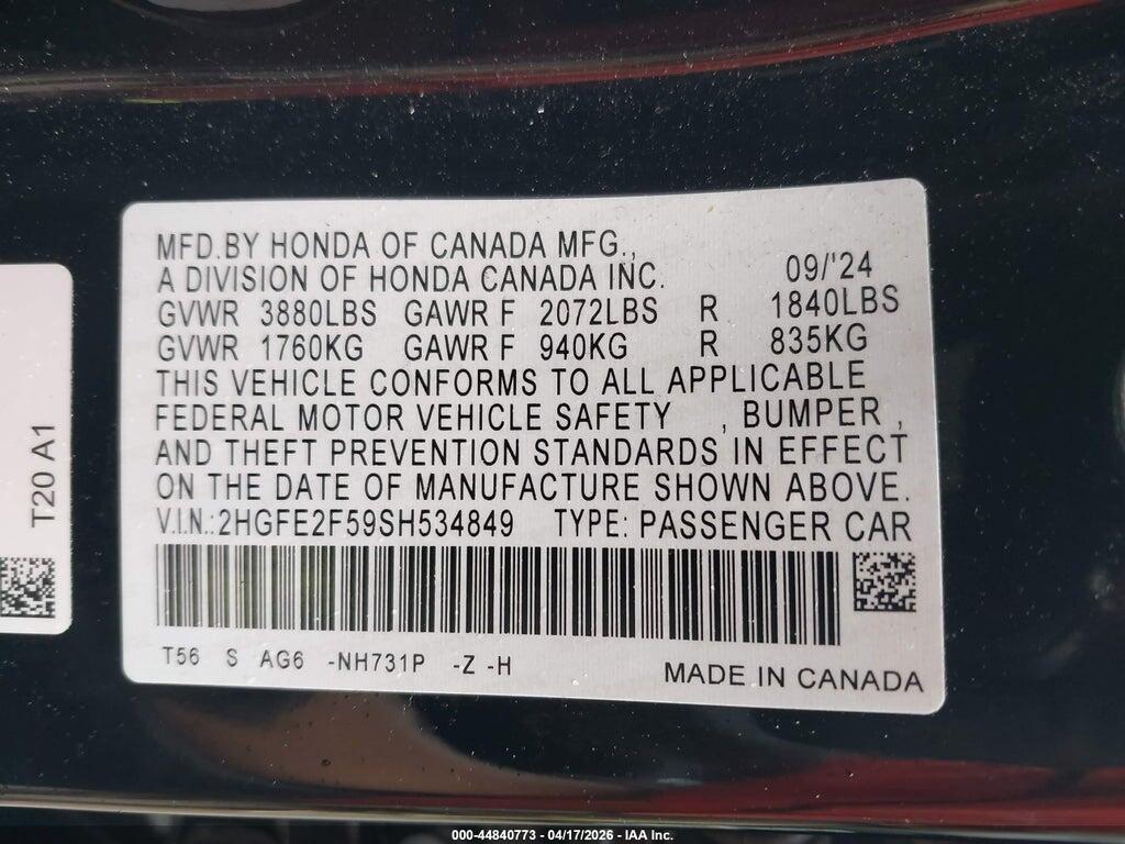 2HGFE2F59SH534849 2025 HONDA CIVIC photo no. 9