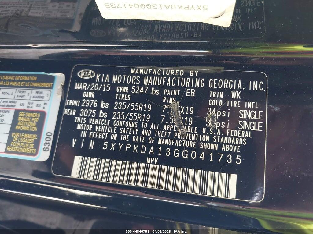 5XYPKDA13GG041735 2016 KIA SORENTO photo no. 9