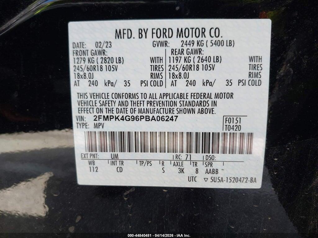 2FMPK4G96PBA06247 2023 FORD EDGE photo no. 9