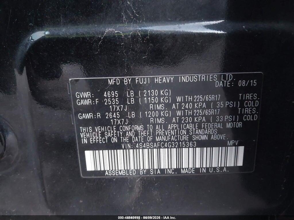 4S4BSAFC4G3215363 2016 SUBARU OUTBACK photo no. 9