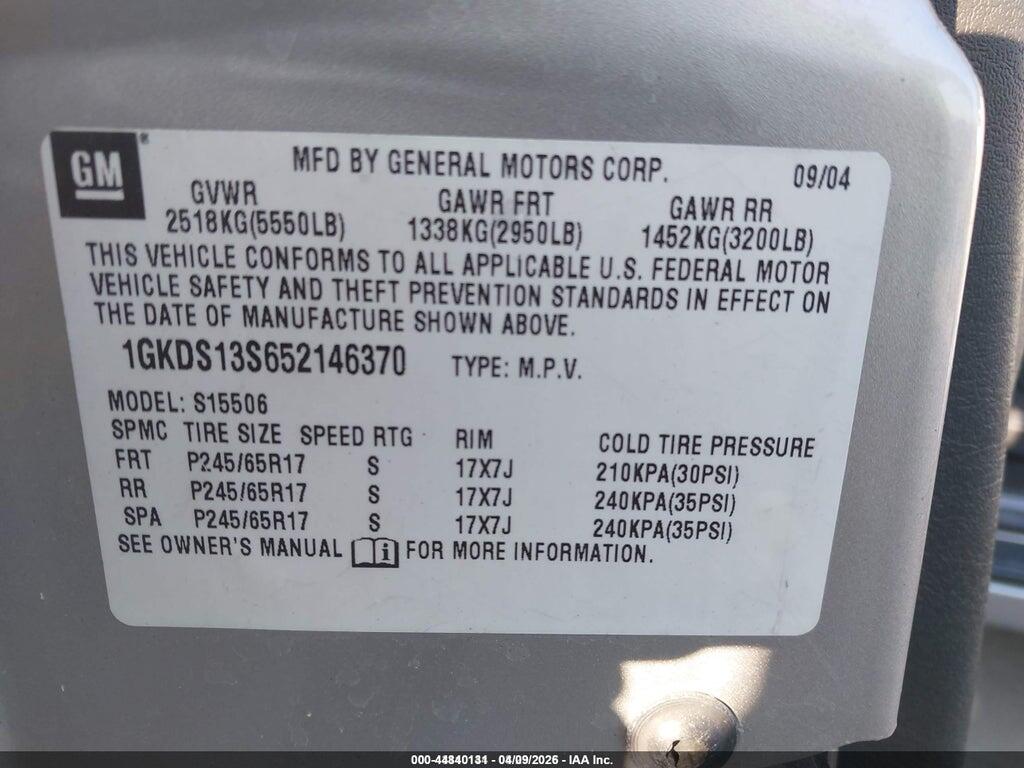 1GKDS13S652146370 2005 GMC ENVOY photo no. 9