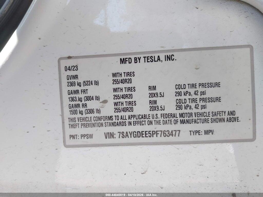 7SAYGDEE5PF763477 2023 TESLA MODEL Y photo no. 9