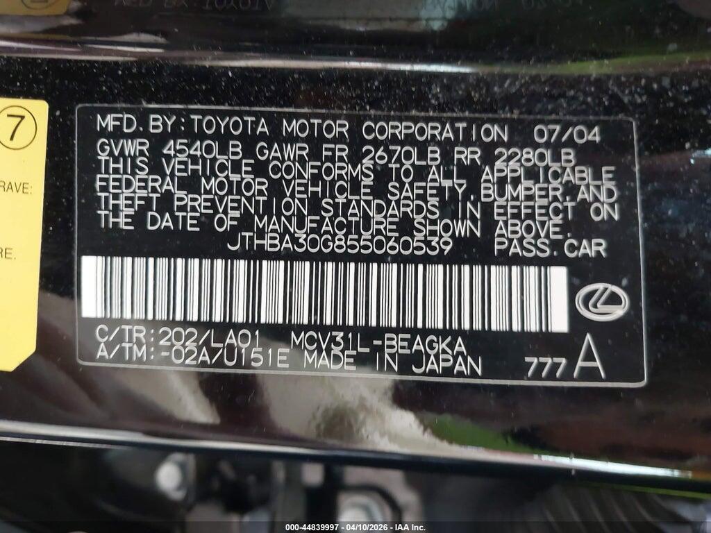 JTHBA30G855060539 2005 LEXUS ES 330 photo no. 9