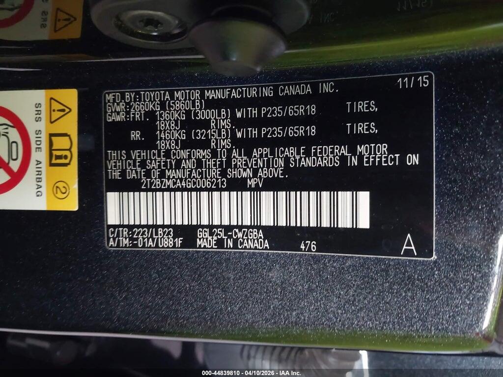2T2BZMCA4GC006213 2016 LEXUS RX 350 photo no. 9