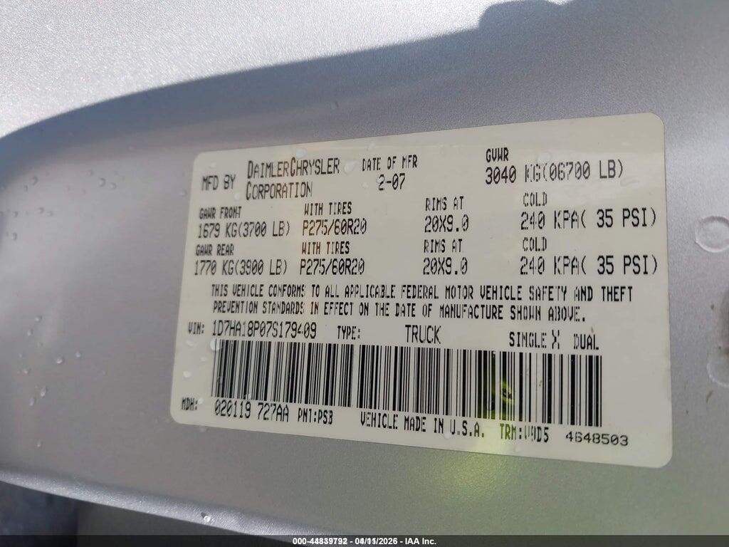1D7HA18P07S179409 2007 DODGE RAM 1500 photo no. 9