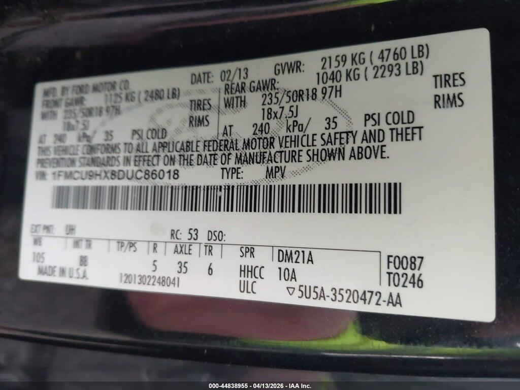 1FMCU9HX8DUC86018 2013 FORD ESCAPE photo no. 9