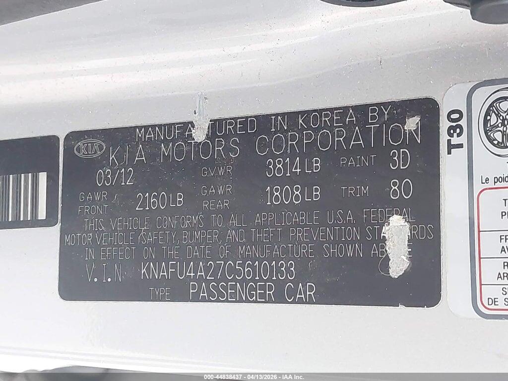 KNAFU4A27C5610133 2012 KIA FORTE photo no. 9