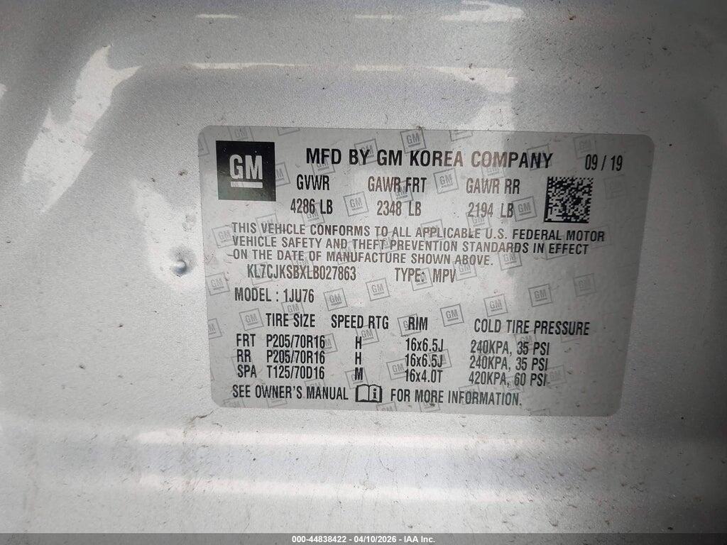 KL7CJKSBXLB027863 2020 CHEVROLET TRAX photo no. 9