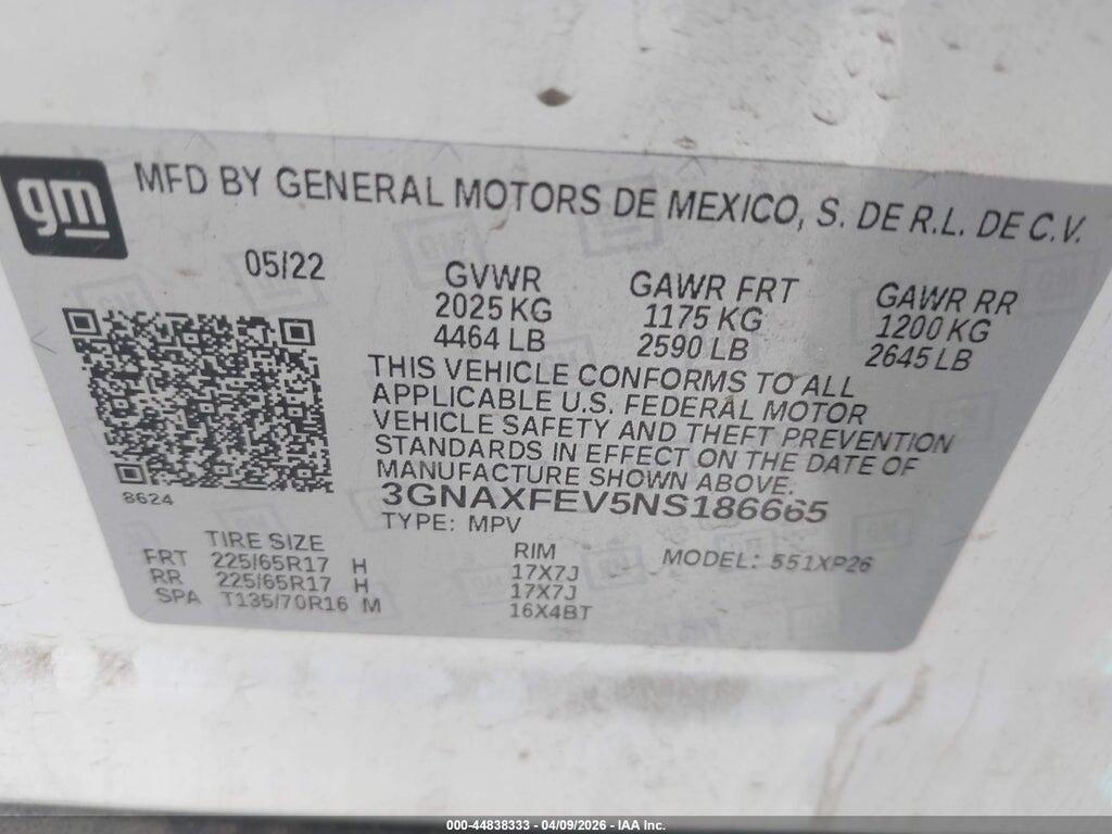 3GNAXFEV5NS186665 2022 CHEVROLET EQUINOX photo no. 9