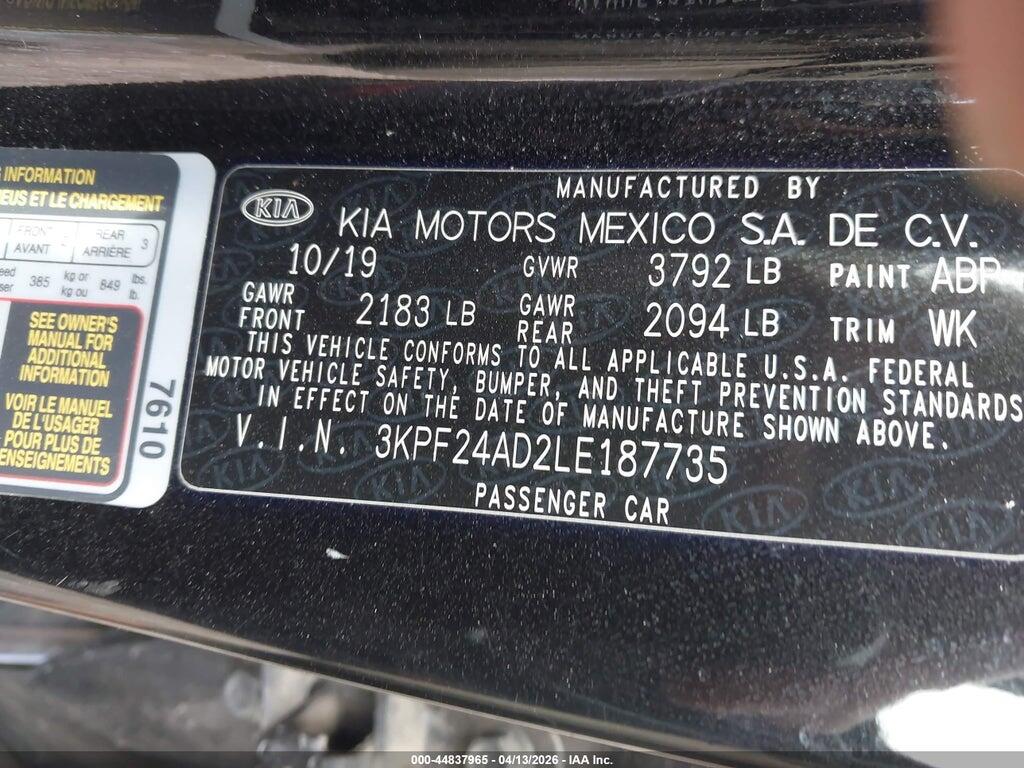 3KPF24AD2LE187735 2020 KIA FORTE photo no. 9