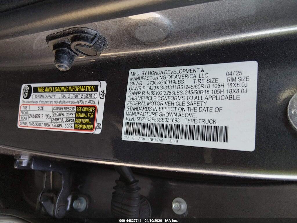 5FPYK3F55SB031693 2025 HONDA RIDGELINE photo no. 9