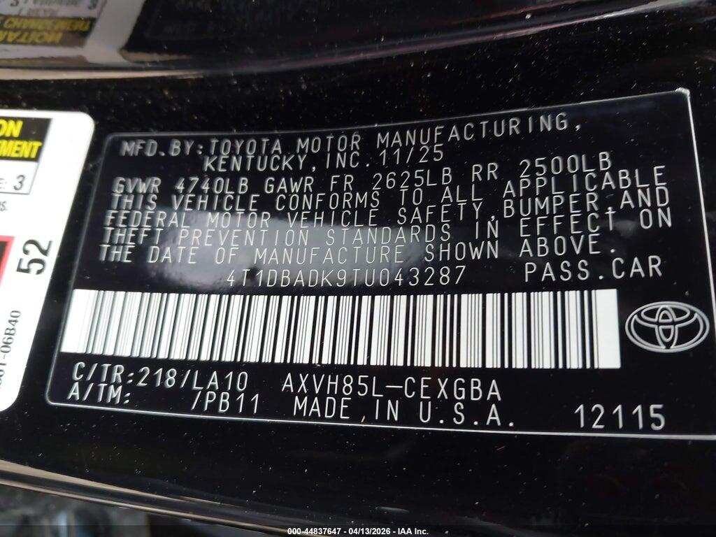 4T1DBADK9TU043287 2026 TOYOTA CAMRY photo no. 9