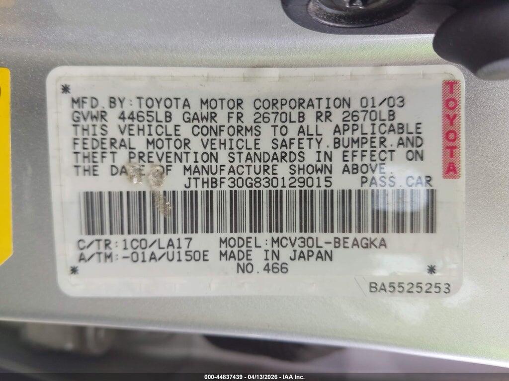 JTHBF30G830129015 2003 LEXUS ES 300 photo no. 9