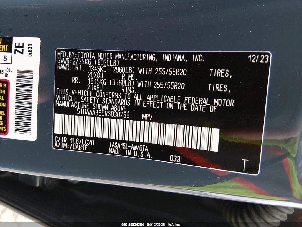 5TDAAAB55RS030766 2024 TOYOTA GRAND HIGHLANDER photo no. 9